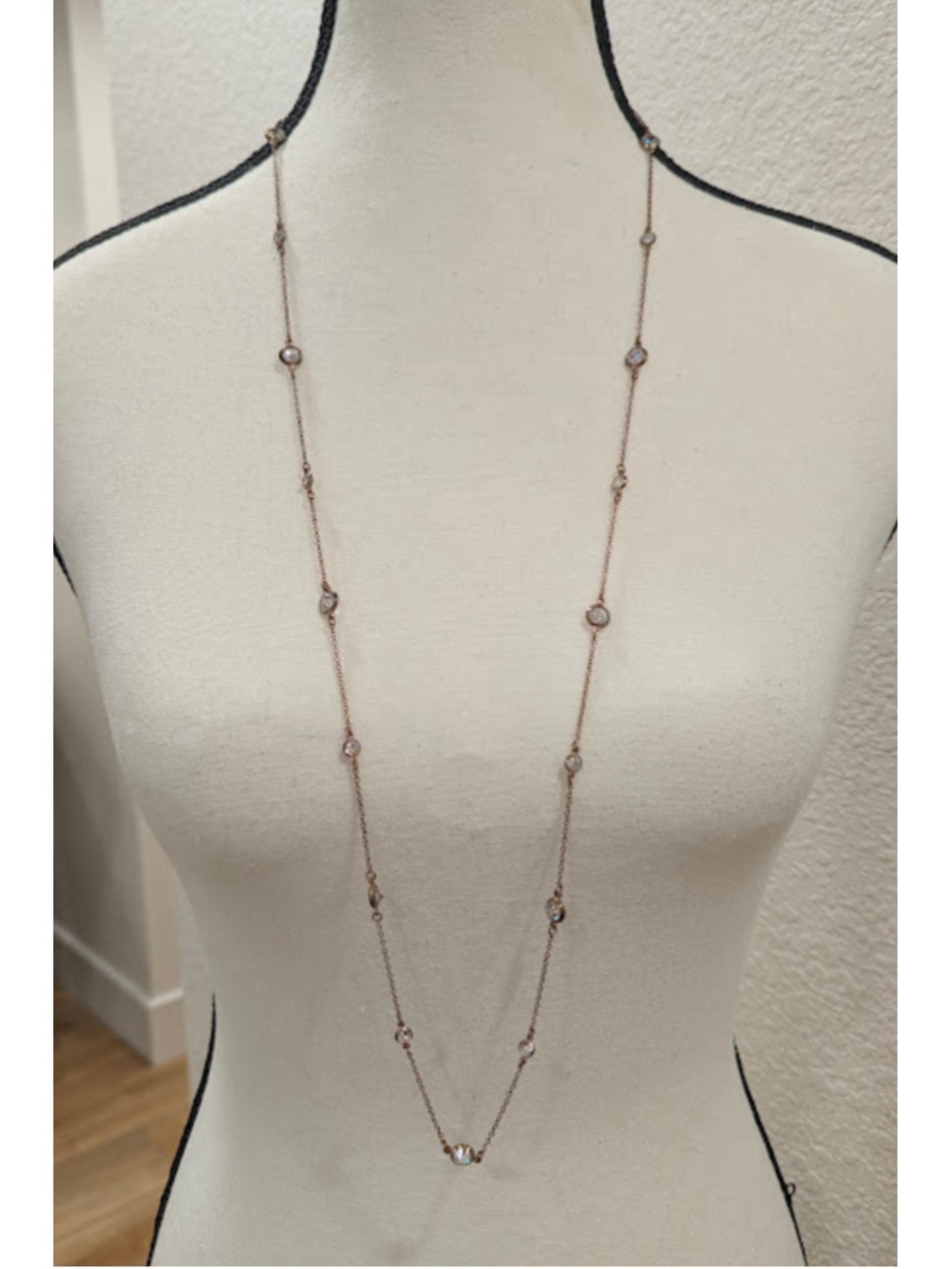 Rose Gold Crystal Long Necklace Quiet Luxury Old Money Minimalist Layering
